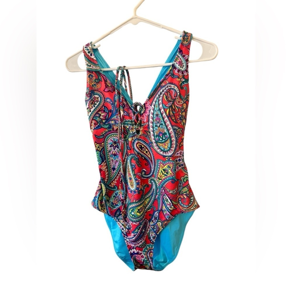 TOMMY BAHAMA PAISLEY KEYS REVERSIBLE ONE PIECE BATHING SUIT SET